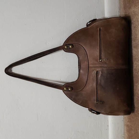 Patricia Nash Large Brown Leather Ergo Studded Satchel Bag Shoulder Hobo Handbag - Picture 4 of 15